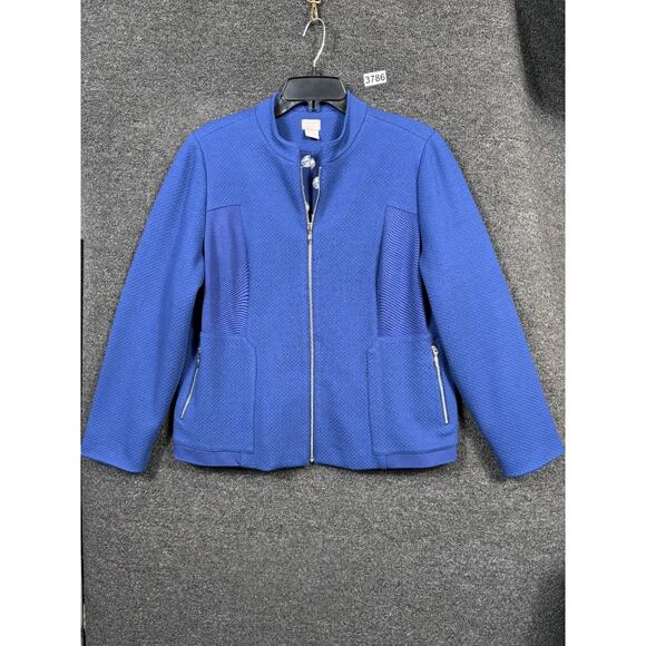 Chico's Jacket Womens 2 US 12/14 Blue Full Zip Stretch Textured Pockets - Picture 1 of 8